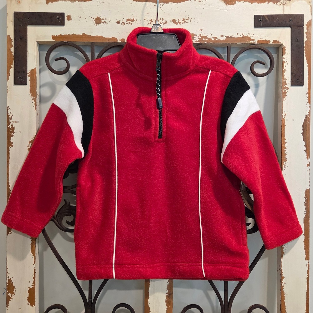 Arizona Jean Company Y2K Boys Red Fleece Quarter Zip Pullover Colorblock Small